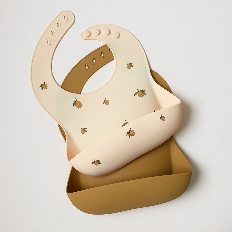 Konges Sløjd Silicone Bib with Pocket, 2-Pack - Lemon/Almond