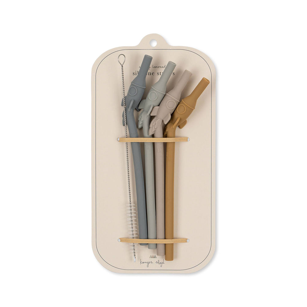 Konges Sløjd Silicone Rocket Straws, Set of 4 - Quarry Blue Mix