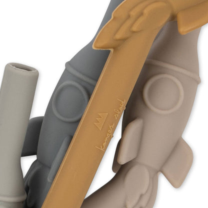 Konges Sløjd Silicone Rocket Straws, Set of 4 - Quarry Blue Mix