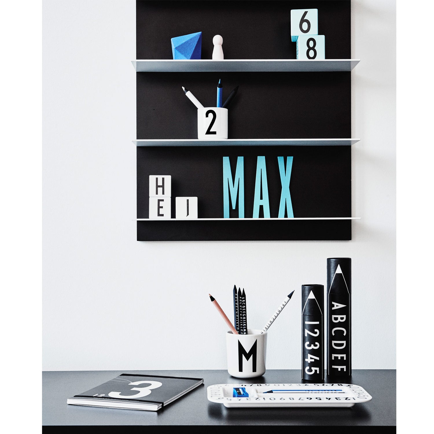 Design Letters Wooden Alphabet, A - Å - Grey