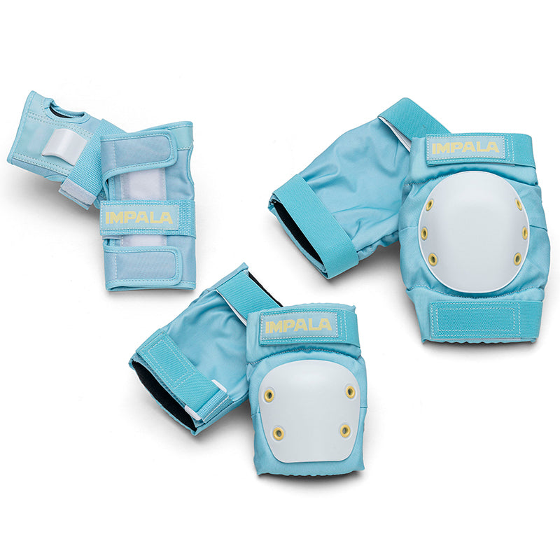 Impala beskyttelsesudstyr til rulleskøjter, voksen, Sky blue/yellow - Str. M