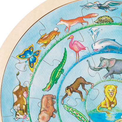 Puslespil med dyremotiver, rundt  - 27 brikker