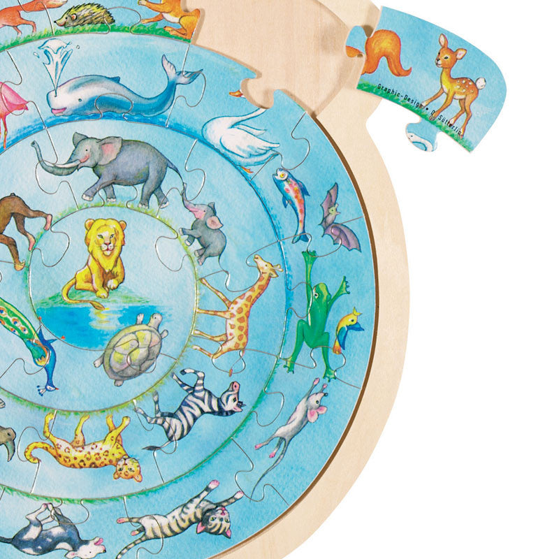 Puslespil med dyremotiver, rundt  - 27 brikker