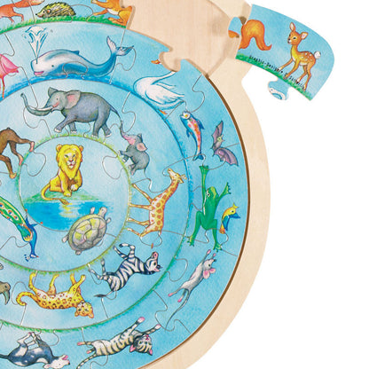 Puslespil med dyremotiver, rundt  - 27 brikker