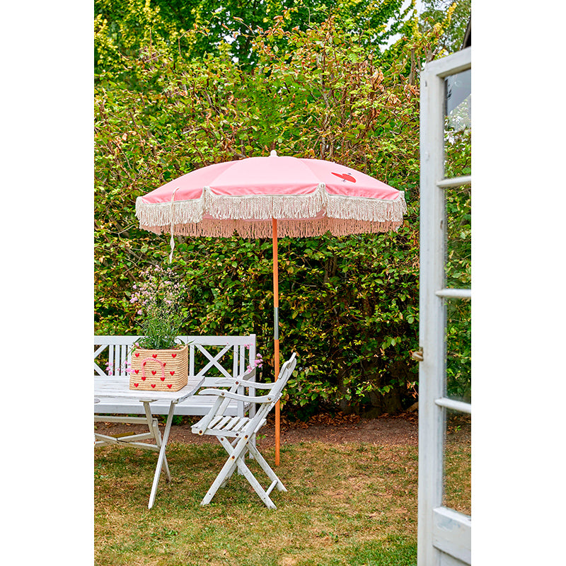 Natural Rice Basket with Embroidered Hearts