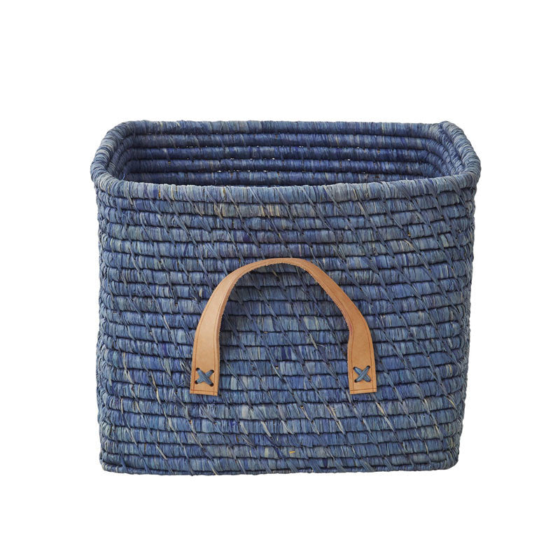 Rice kurv m læder hank, blå