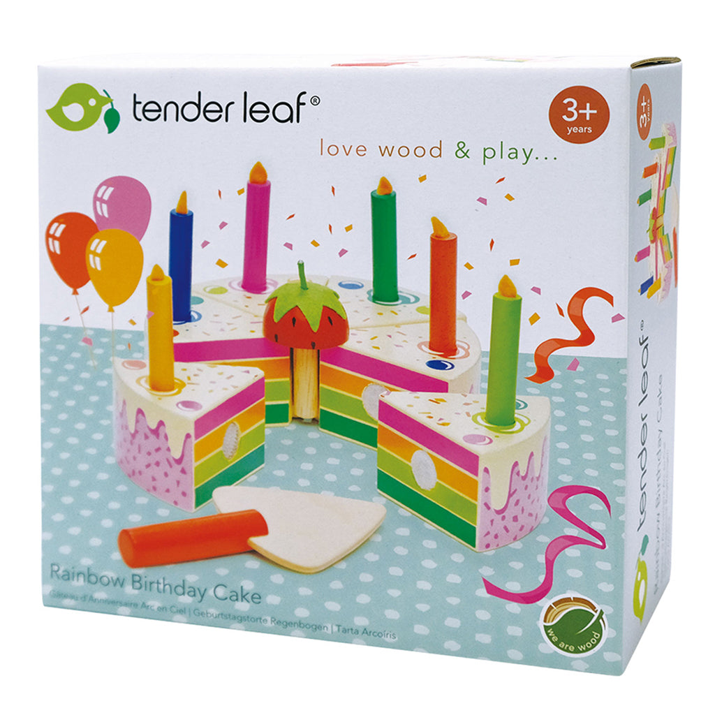 Tender Leaf Wooden Play Food: Rainbow Layer Cake with Candles