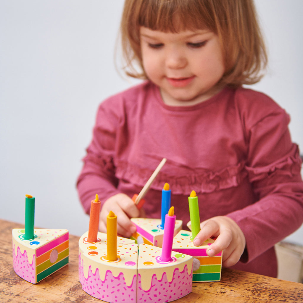 Tender Leaf Wooden Play Food: Rainbow Layer Cake with Candles
