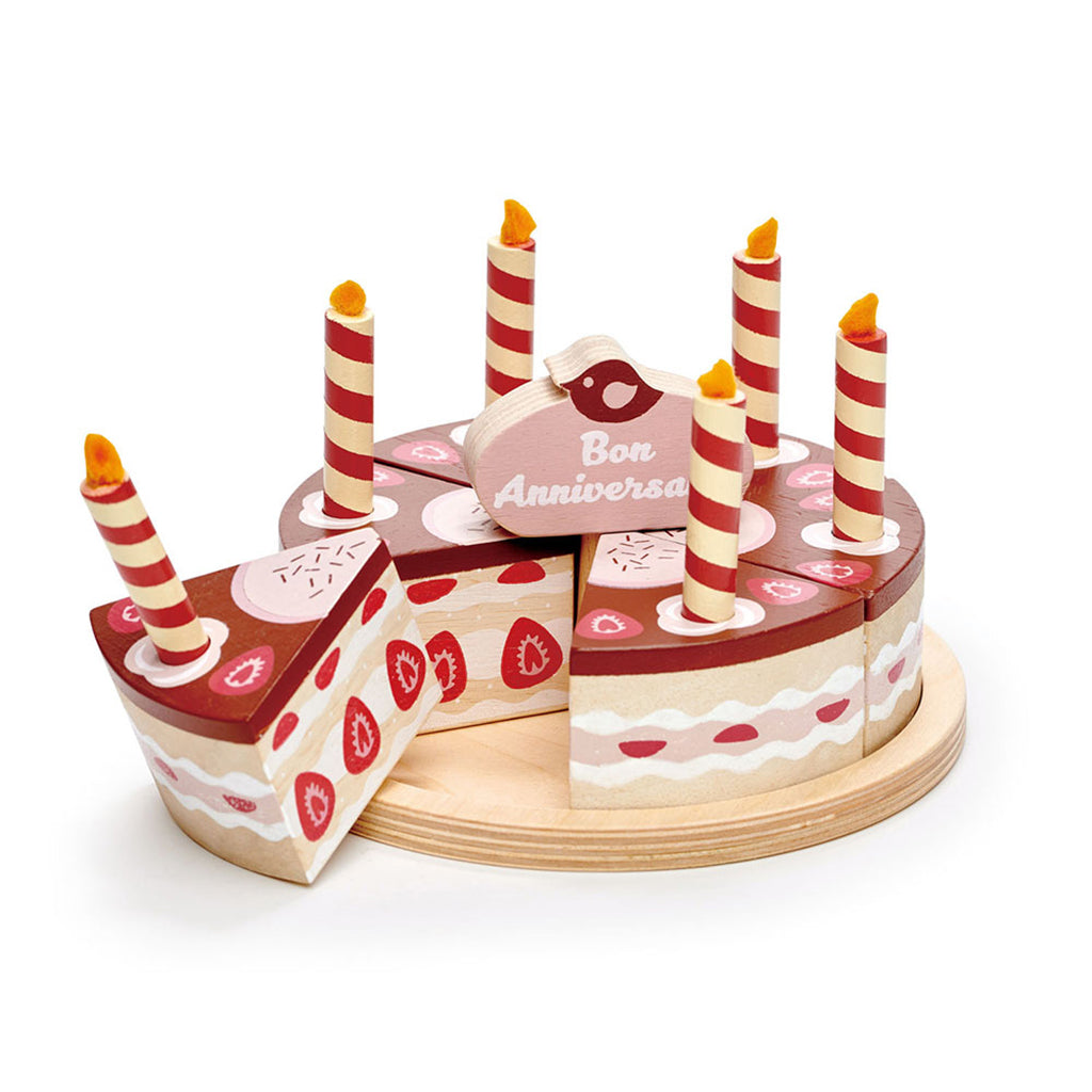 Tender Leaf, Wooden Play Food, Chocolate Celebration Cake with Candles