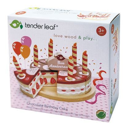 Tender Leaf, Wooden Play Food, Chocolate Celebration Cake with Candles
