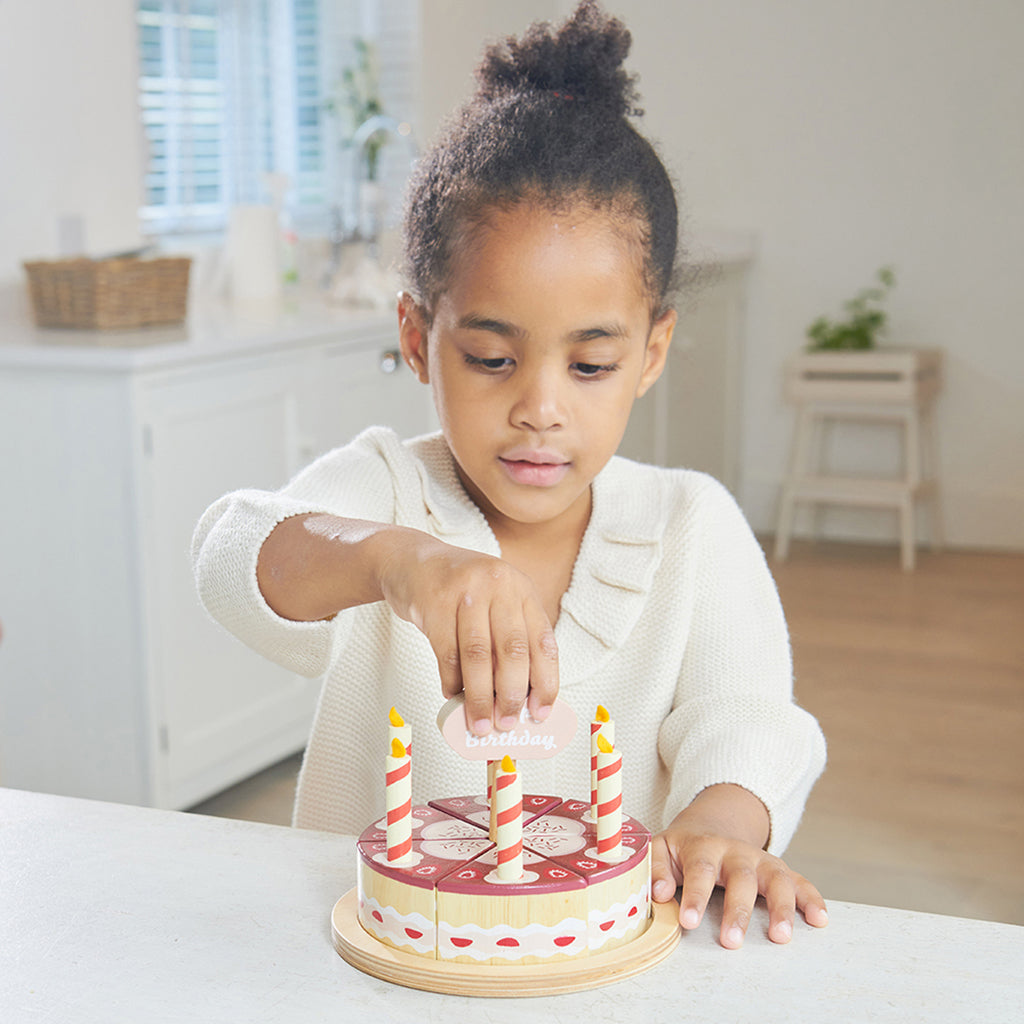 Tender Leaf, Wooden Play Food, Chocolate Celebration Cake with Candles