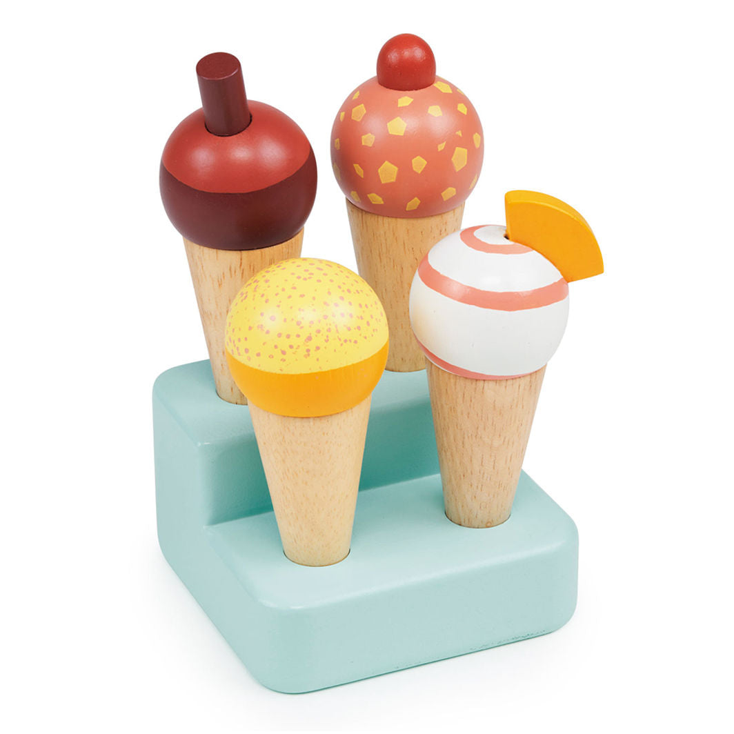 Mentari, Wooden Play Food, 4 Ice Cream Cones - Sunny Gelato