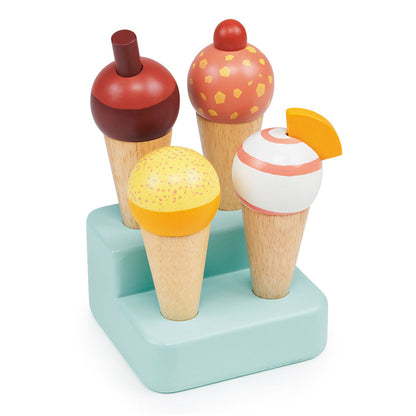 Mentari, Wooden Play Food, 4 Ice Cream Cones - Sunny Gelato