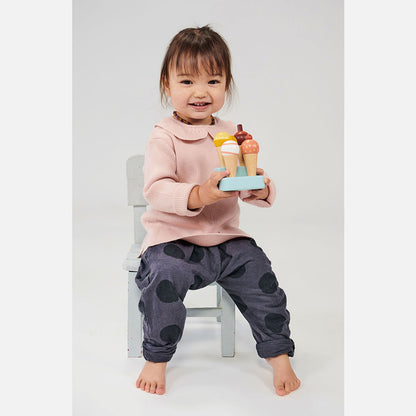 Mentari, Wooden Play Food, 4 Ice Cream Cones - Sunny Gelato