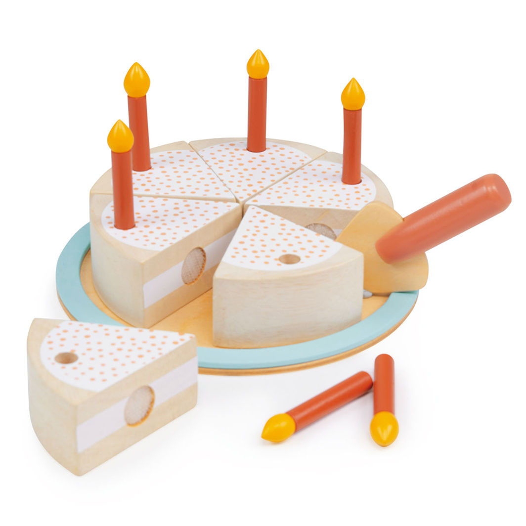 Mentari, Wooden Play Food – Birthday Cake with Candles