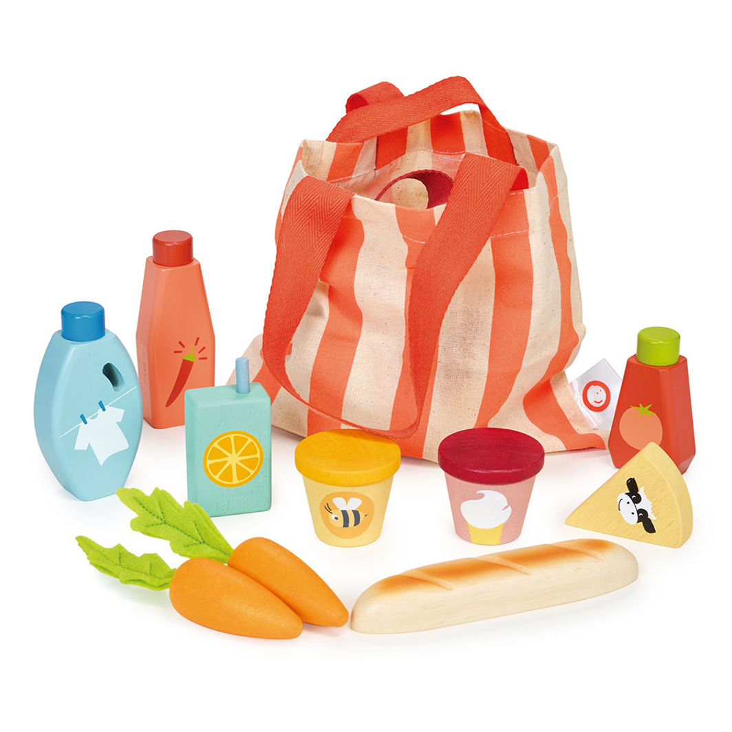 Mentari Wooden Play Food – Shopping Net with Groceries