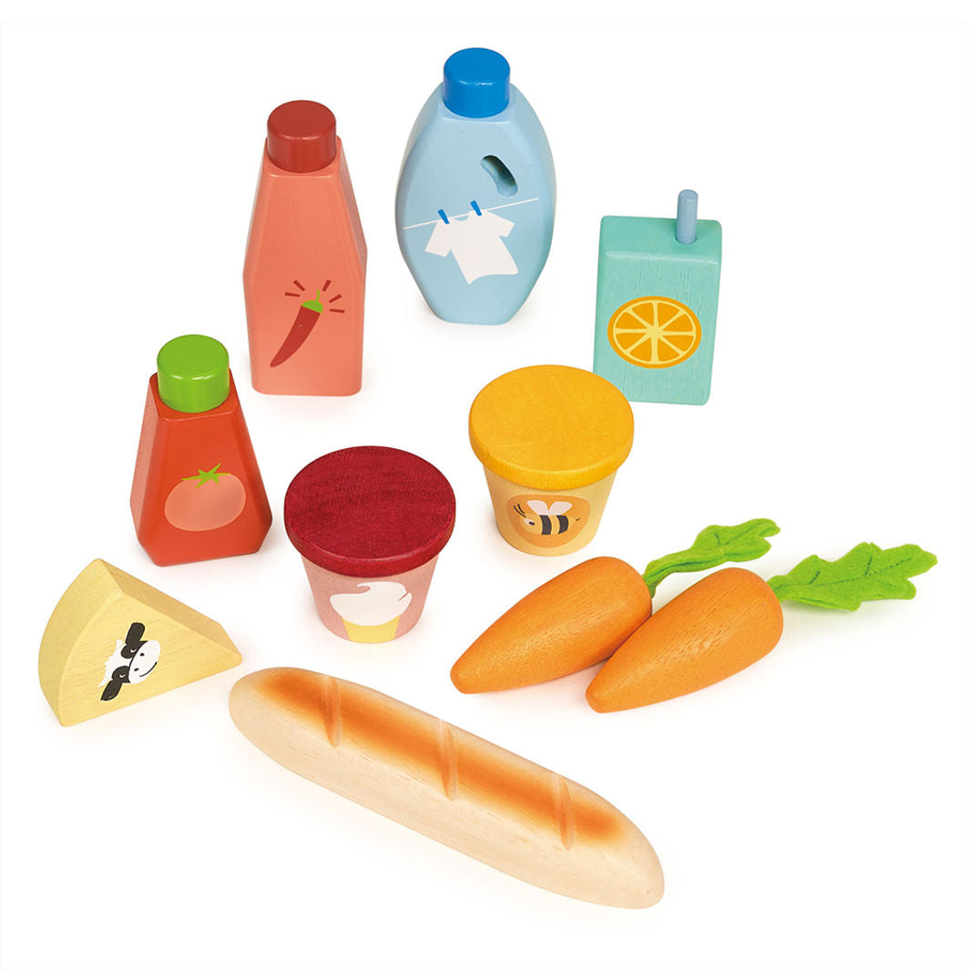 Mentari Wooden Play Food – Shopping Net with Groceries