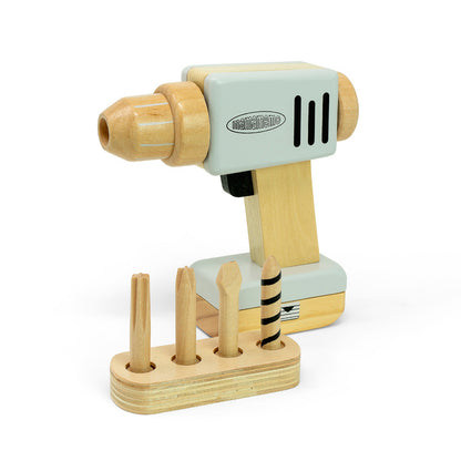 MaMaMeMo Tool, Wooden Drill with 4 Detachable Bits and Battery