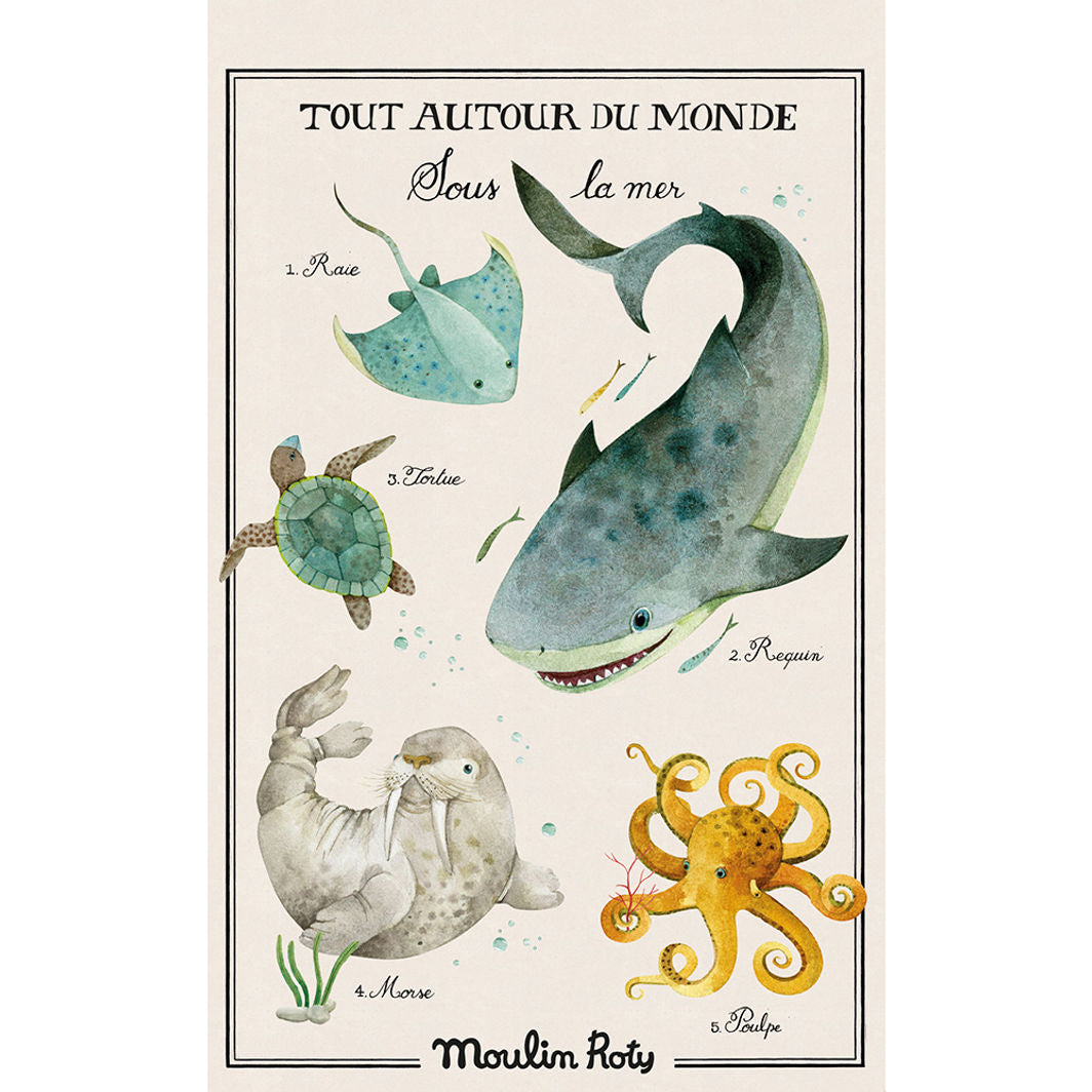Moulin Roty Poster, Tout autour du monde 50x70 cm - Sous la mer