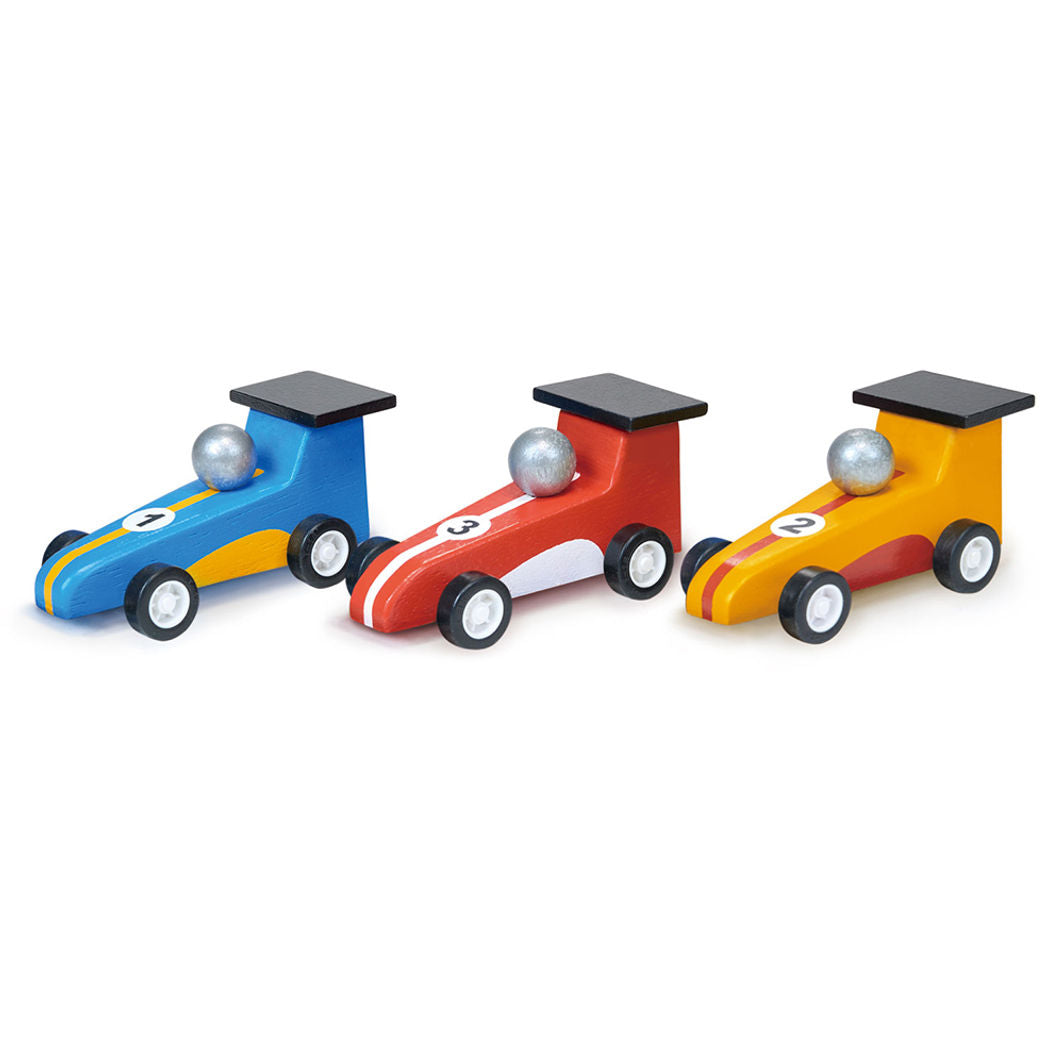 Mentari, Wooden Toy Cars - Set of 3 Pull Back Race Cars