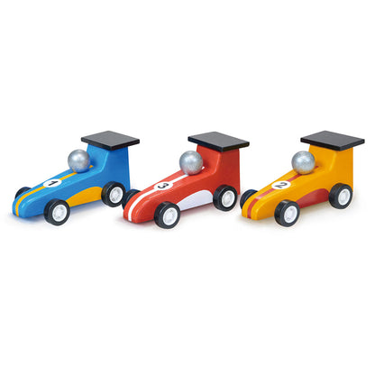Mentari, Wooden Toy Cars - Set of 3 Pull Back Race Cars