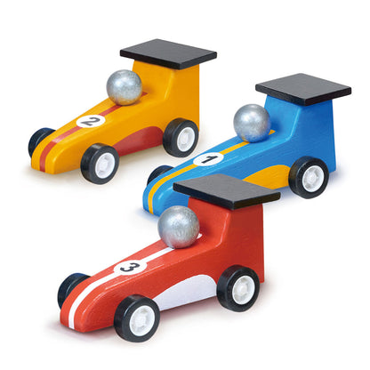 Mentari, Wooden Toy Cars - Set of 3 Pull Back Race Cars