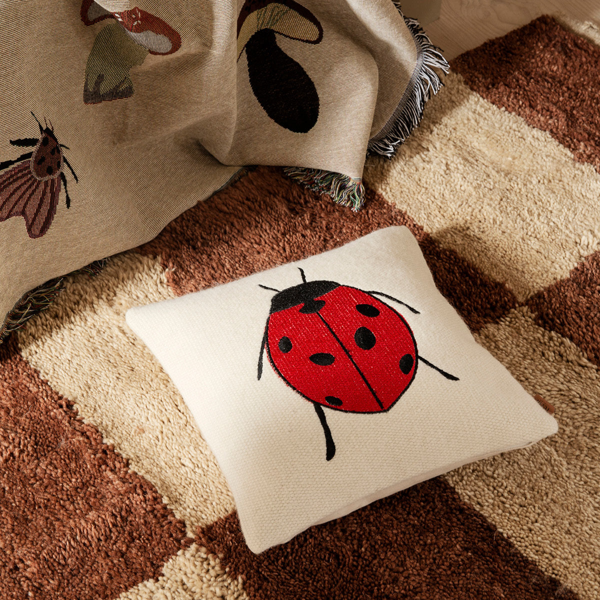 ferm Living Pillow, Embroidered - Ladybug