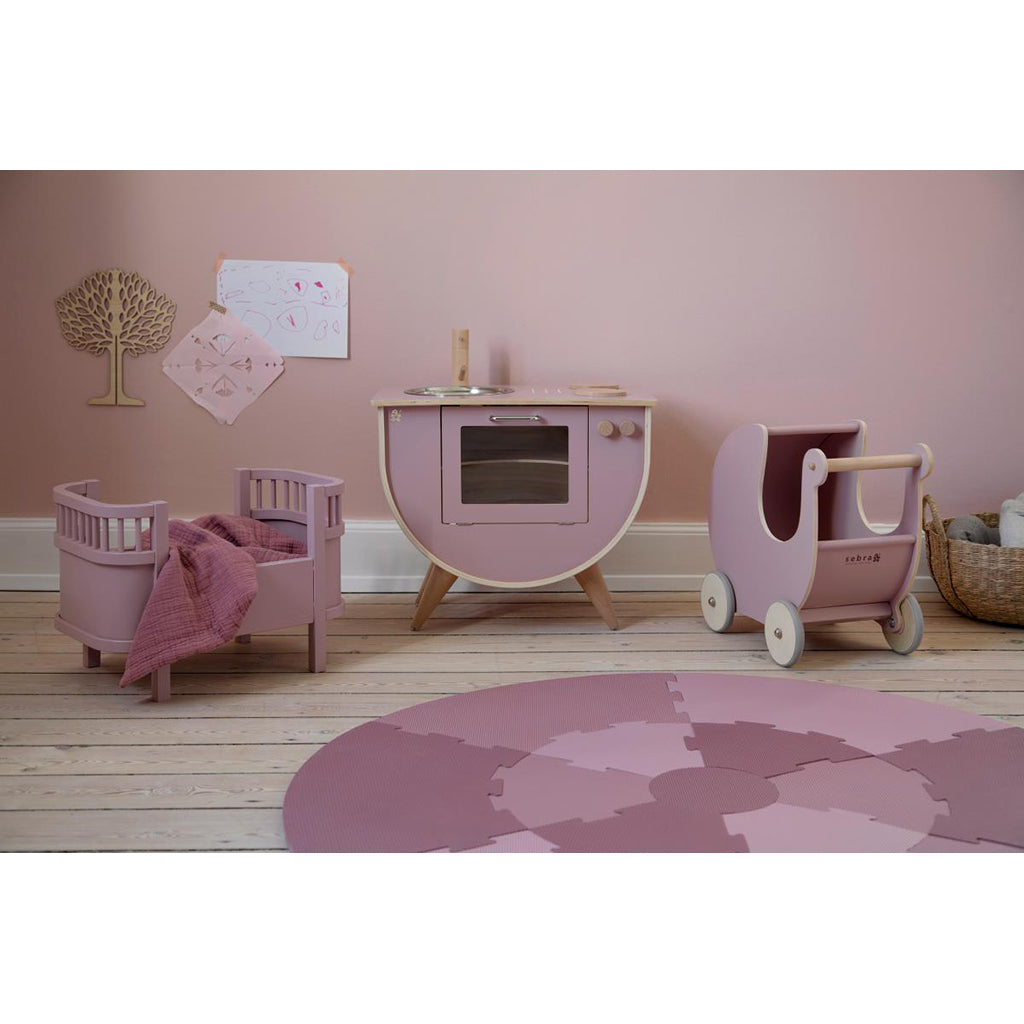 Sebra Wooden Doll Pram in Blossom Pink