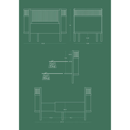 Sebra Bed, Baby and Junior - Mist Green