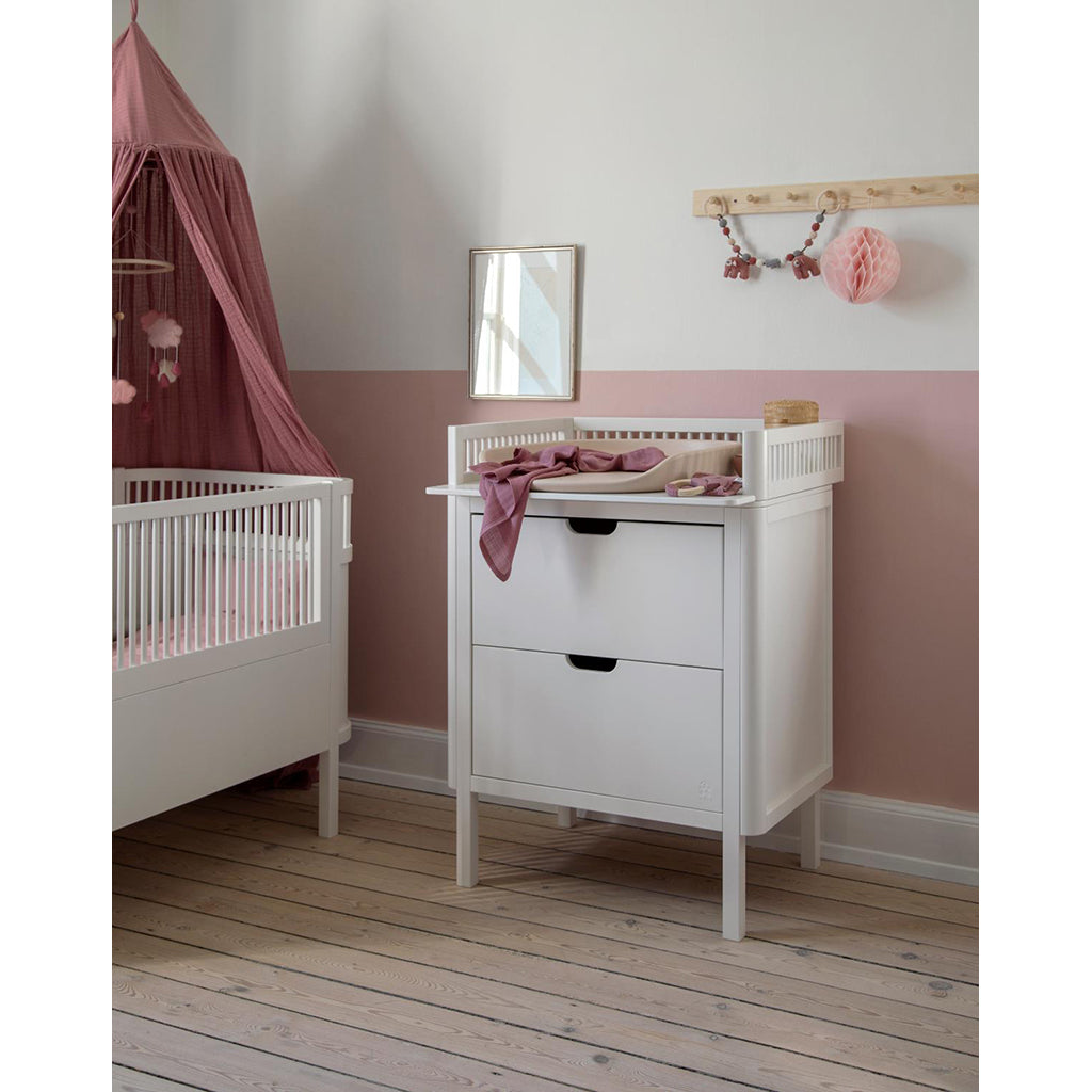 Sebra Wooden Changing Table, 2-in-1 Design with Drawers - Classic White
