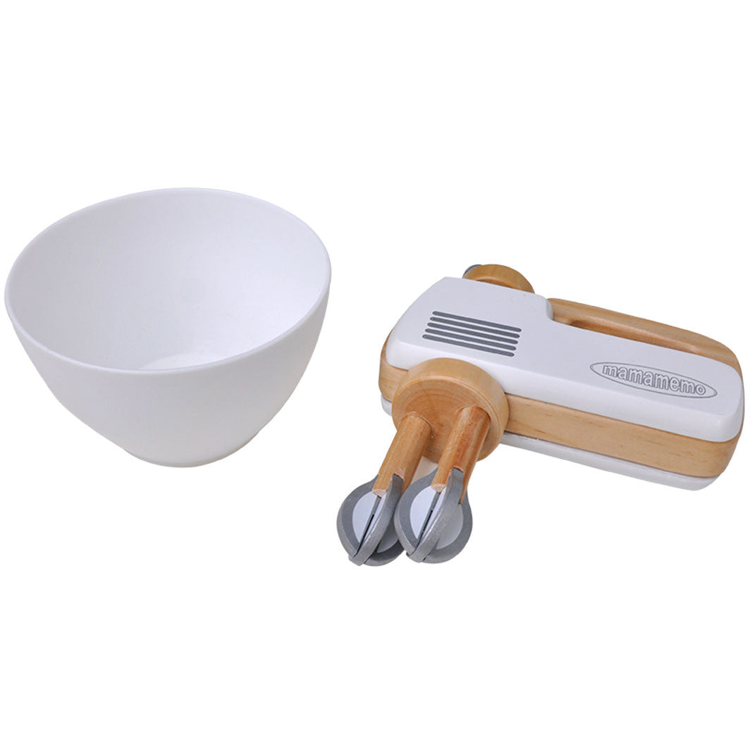 MaMaMeMo Wooden Play Food, Hand Mixer - White