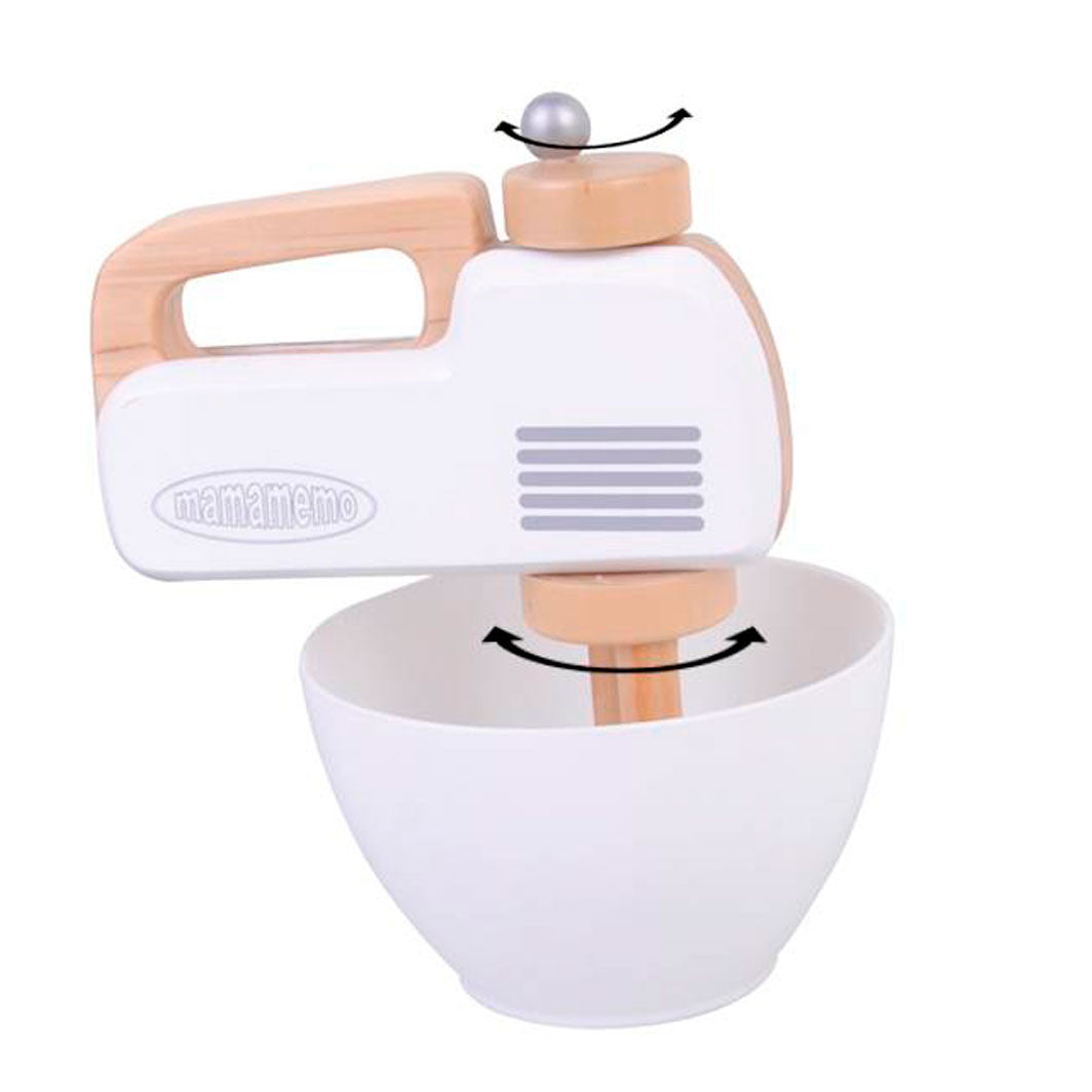 MaMaMeMo Wooden Play Food, Hand Mixer - White