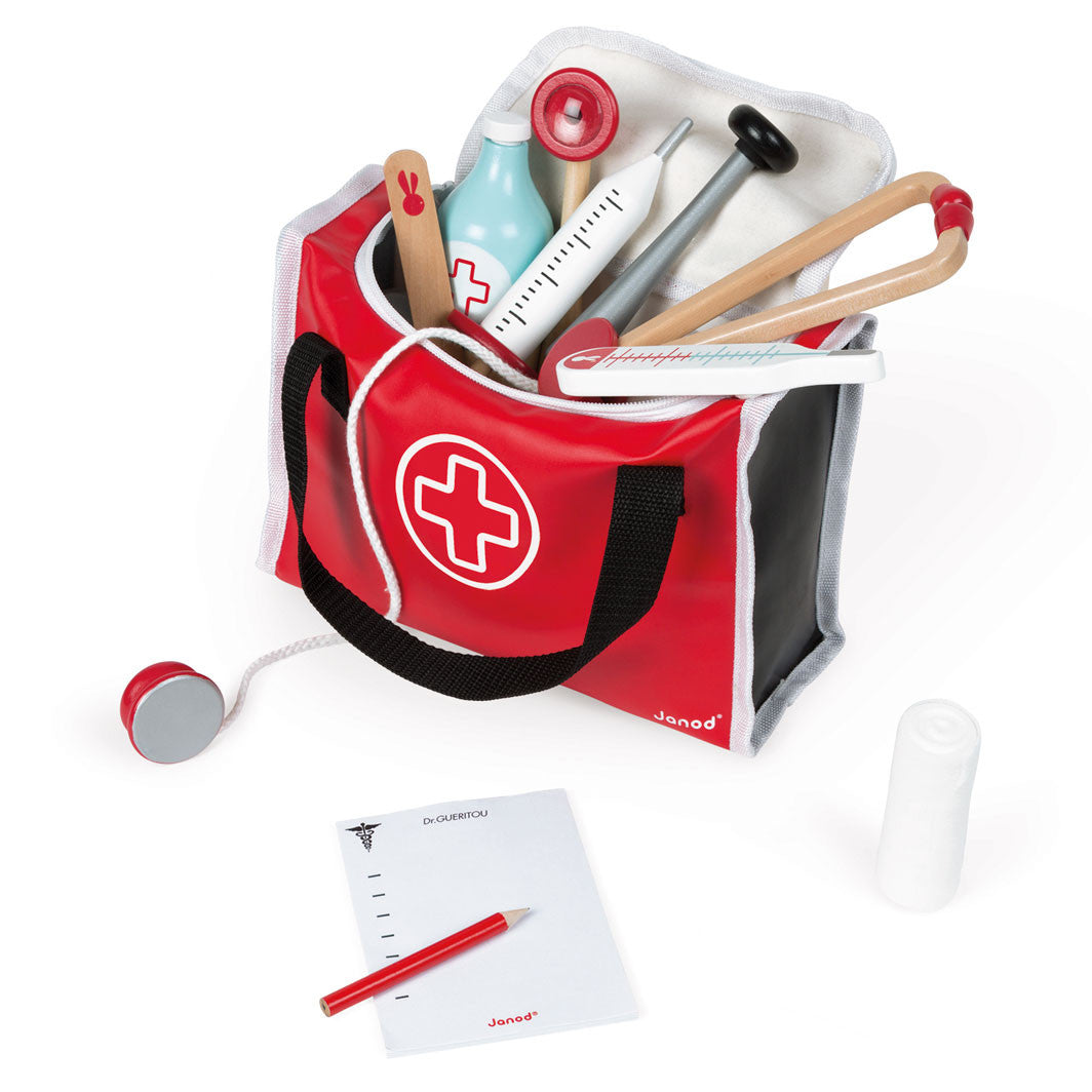 Janod lægetaske m. tilbehør i træ