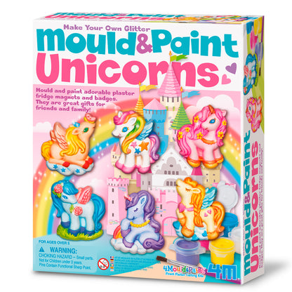 4M creative craft, støb og mal gips magneter og badges, enhjørninger med glimmer