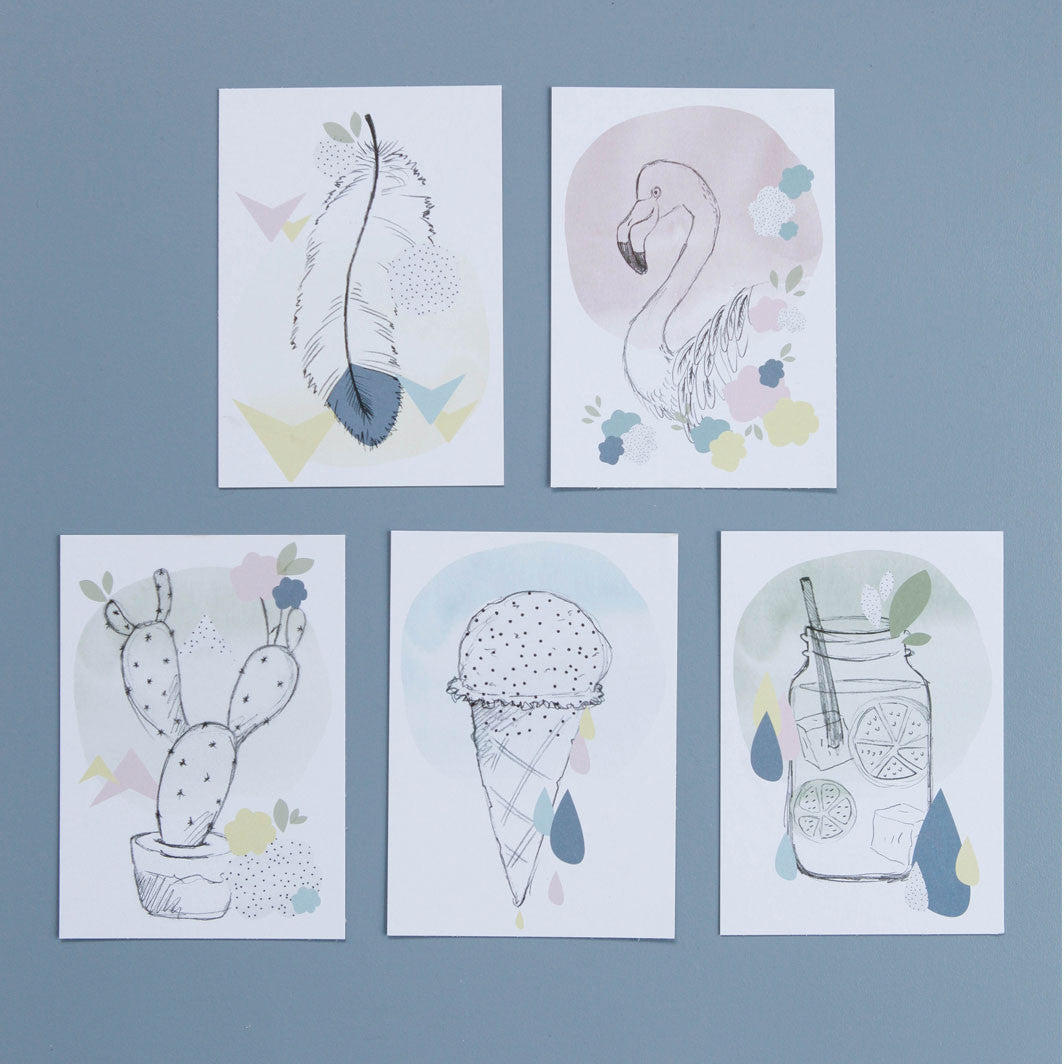 Lirum Larum Leg postkort, Special Edition, 5 stk. - Collage - designet af Amalie Løgstrup