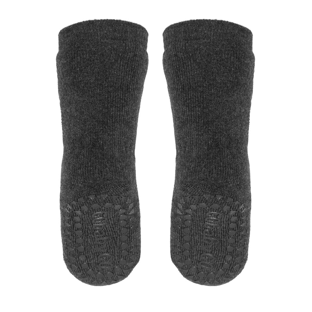 GoBabyGo Non-Slip Socks with Rubber Grips, Dark Grey Melange