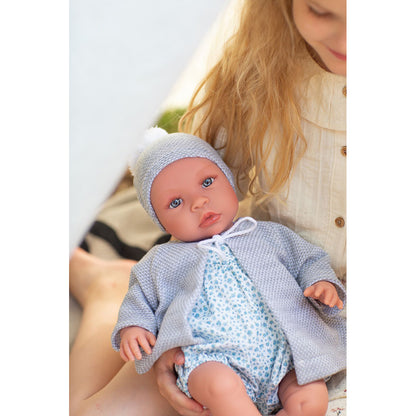 Así Leo Baby Doll, 46 cm - Gray Cardigan and Liberty Suit